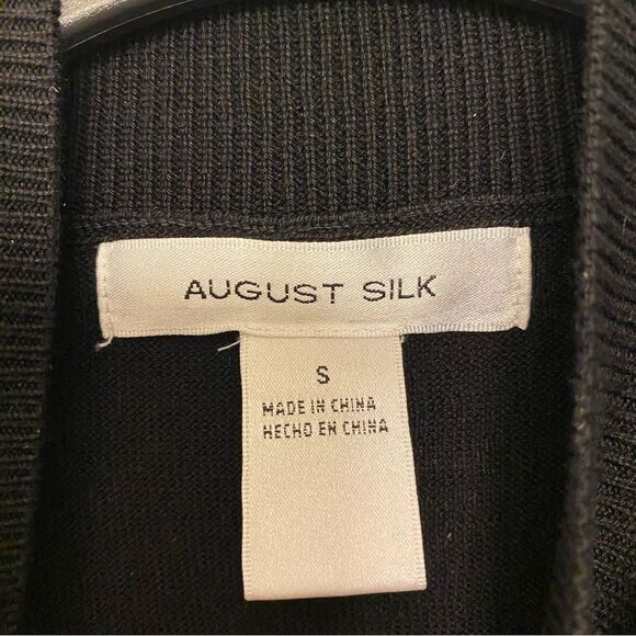 AUGUST SILK mock neck black sheer mesh polkadot lightweight modal sweater S - Picture 5 of 9